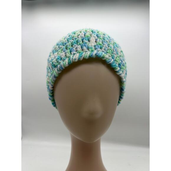 Crochet Metallic Pastel Blue Green Woven Beanie Cap Hat Winter Hat X-Small - Picture 3 of 9